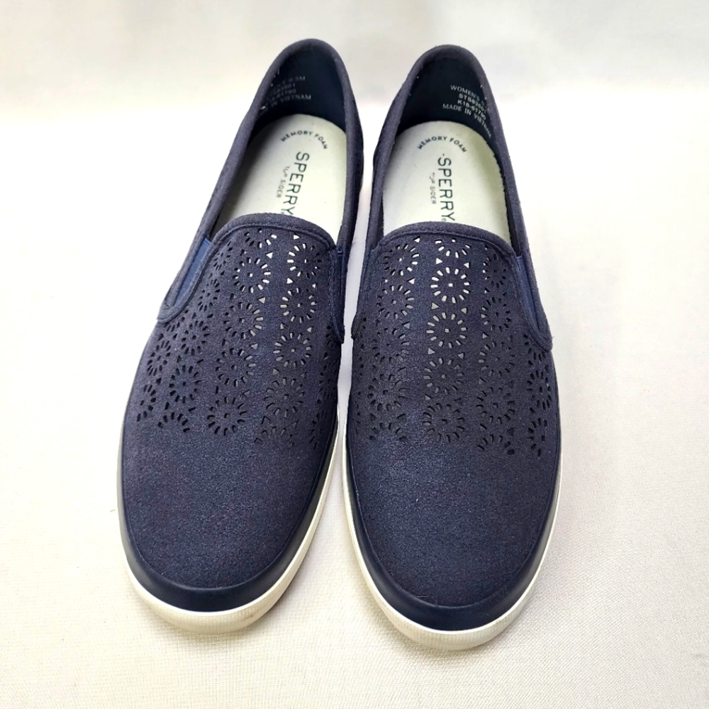 Sperry Laser Cut Navy Blue Slip-On Sneakers